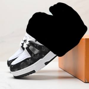 Chaussures de skate pour hommes en daim, style baskets basses, tendance rétro, épaisses, décontractées, streetwear, hip-hop, motif floral, noires - Product Image 2