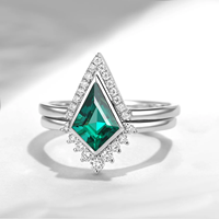 Bagues de mariage en argent sterling 925 en forme de V, ensemble de bagues de fiançailles en forme de cerf-volant avec émeraude verte de laboratoire et zircon cubique
