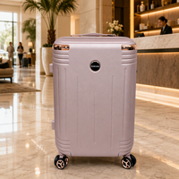 Valise de voyage en ABS à grain texturé, rose poudré, avec coins à rivets or rose, roues à 3 branches, personnalisable, fabrication OEM