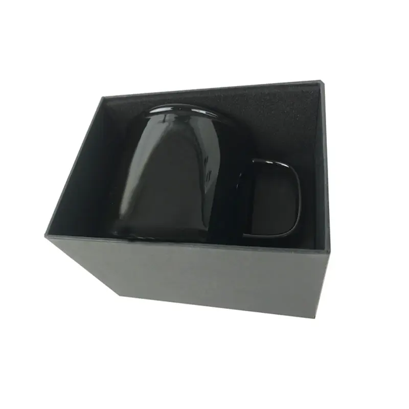Boîte à cadeau en papier Kraft noir de haute qualité, emballage personnalisé pour tasse en céramique, 2 boîtes rigides avec ruban et corde, 50 pièces