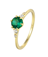 Bague Solitaire Ronde Élégante ZG en Émeraude Nano, Six Griffes en Laiton avec Accent de Zircon Blanc Scintillant – Cadeau Idéal