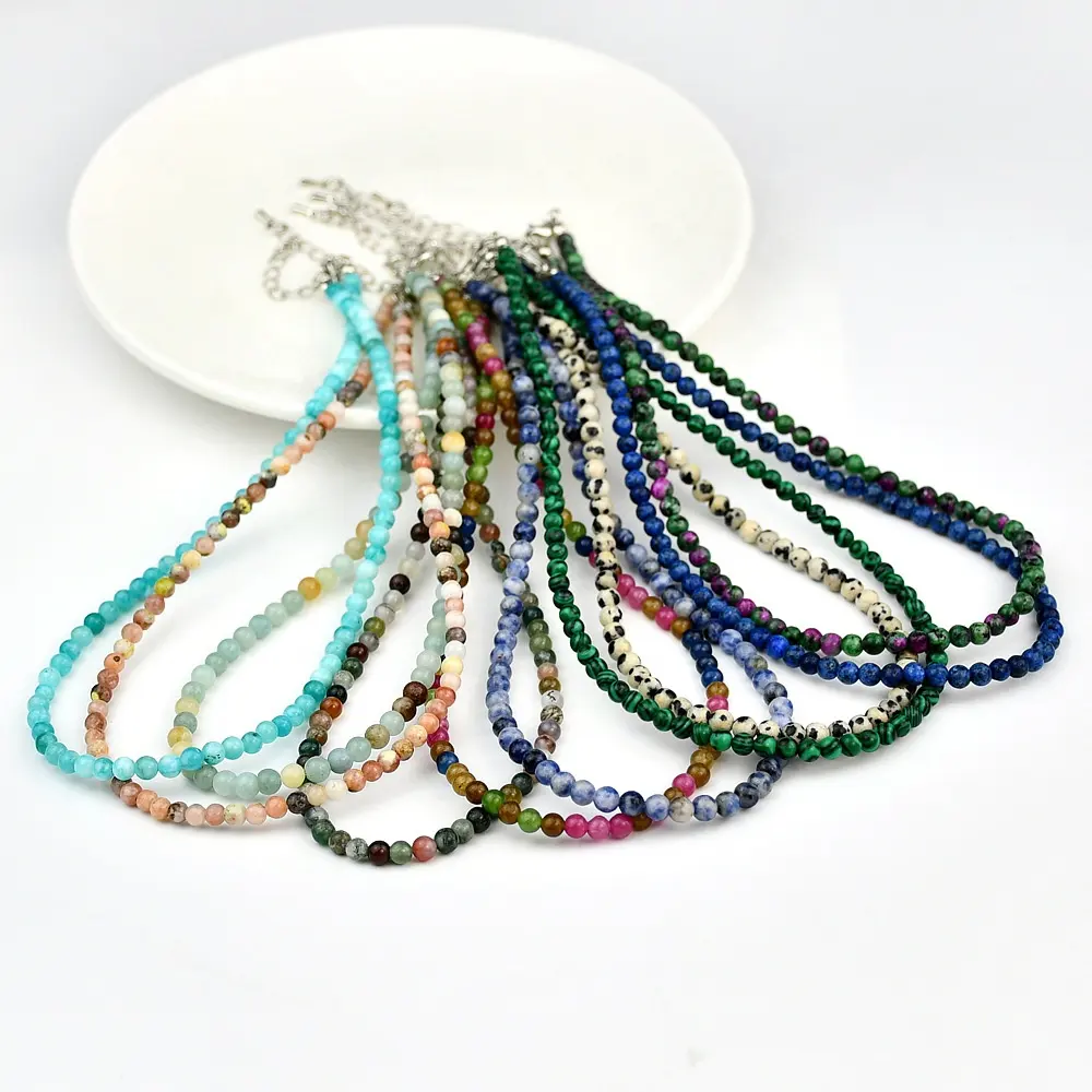 Mare blu tesoro rotondo colletto di perline catena di 4mm di dimensioni colorate pietra naturale collana di perline all'ingrosso