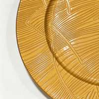 Assiette de présentation en plastique PP dorée sur mesure, motif abstrait feuille en relief, pour décoration de table de mariage ou de fêtes