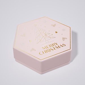 Caja de Regalo Hexagonal Rosa para Joyería con Diseño Navideño en Dorado, Empaque Rígido para Juego de Collar, Pendientes, Anillo y Pulsera - Product Image 4