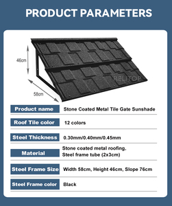 Auvents fixes en carreaux de métal revêtus de pierre avec cadre triangulaire en acier pour portes, marches, fenêtres et porches - Product Image 5