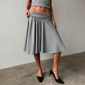 Jupe plissée unie pour femme, coupe trapèze, longueur genou, taille naturelle, avec poches, ample, décontractée, respirante, écologique, pour le bureau et le travail estival - Product Image 2