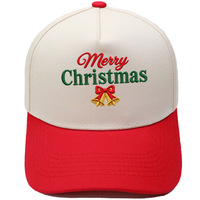 Großhandel Bestickte Weihnachts-Trucker-Mütze Verstellbar Farbblock-Design mit Netzrücken Unisex Feiertagsparty