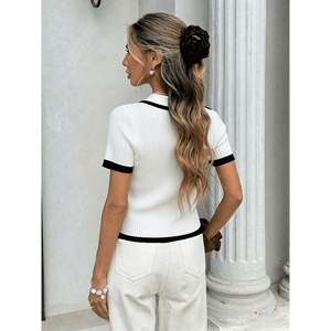 Suéter Polo Blanco de Manga Corta para Mujer, Talla S, Estilo Casual - Product Image 5