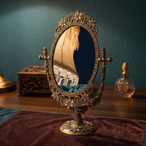 Oval Brass <b>Makeup</b> <b>Mirror</b> With Floral Frame Traditional Handmade Decorative Vanity <b>Mirror</b> - Product Image 1