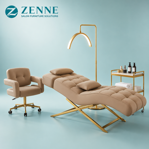 Fauteuil de Soin Esthétique Luxe pour Extensions de Cils et Traitements Faciaux, Mobilier de Salon avec Cadre Doré, Lampe <span class=keywords><strong>Arc</strong></span> et Chariot - Product Image 1