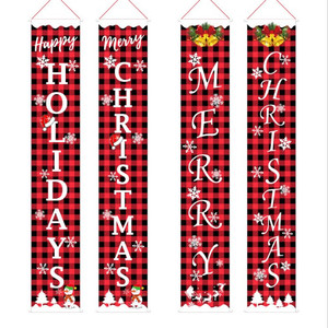 New Christmas decorations, <b>checkered</b> door <b>curtains</b> and banners, European and American style door hangings, party atmosphere - Product Image 5