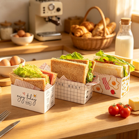 Boîte à sandwich en papier blanc écologique, emballage pour toast résistant à la graisse, conteneur jetable pour petit-déjeuner à emporter, logo personnalisé imprimé