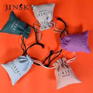 Jinsky กระเป๋าเก็บเครื่องประดับไมโครไฟเบอร์แบบผูกเชือกสีชมพูแบบกำหนดเองกล่องใส่เครื่องประดับไมโครไฟเบอร์แบบพกพาสำหรับเป็นของขวัญ - Product Image 1