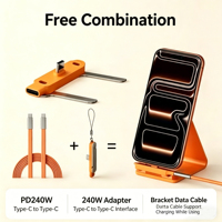 Cable de Carga Rápida USB C a C PD3.1 de 240W, 1.5M, Cable Plano de Silicona con Soporte para Teléfono y Embalaje en Caja de Color