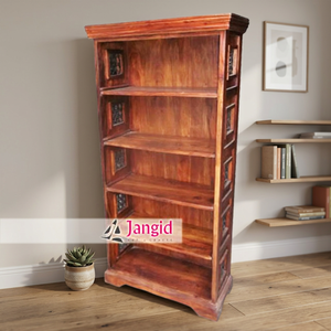 Estantería de Madera de 5 Niveles Estilo Vintage con Puerta Frontal Abierta, Mueble de Exhibición para Comedor, Armario, Muebles Indios - Product Image 5