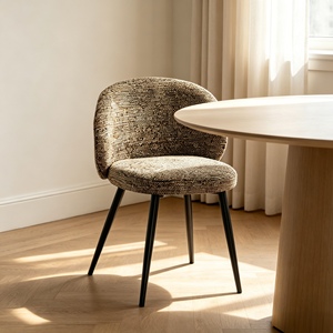 Chaise de salle à manger à dossier incurvé en tissu bouclé, chaise d'appoint avec pieds en métal, sièges décoratifs pour salle à manger, maison, hôtel - Product Image 3