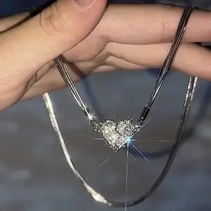 Collana con ciondolo cuore d'amore collana in acciaio inossidabile argento senza appannamento con diamante lucido magnetico cina all'ingrosso