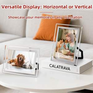 Cadre photo 5x7 pouces, porte-photo argenté, miroir en verre avec bordure en cristal scintillant pour bureau, table - Product Image 4