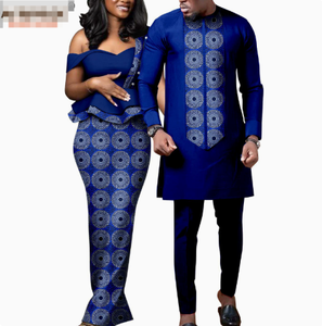 Robes africaines pour femmes, tenues assorties pour couples <span class=keywords><strong>Bazin</strong></span> Lover, robes de soirée sirène imprimées, ensembles chemise et pantalon pour hommes, tenues de <span class=keywords><strong>mariage</strong></span> - Product Image 2