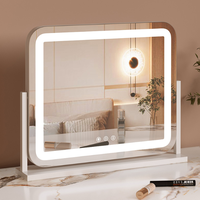 Miroir de maquillage LED pour chambre à coucher avec 3 couleurs de lumière, commande tactile, miroir de table réglable pour coiffeuse