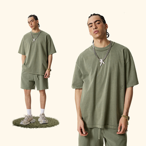 T-shirts d'été rétro pour hommes en gros, design personnalisé, bords usés vintage, 100% coton, tissu lourd, coupe ample - Product Image 3