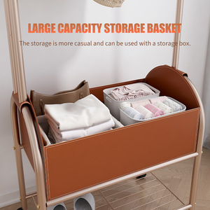 Coat Rack Metal Standing Bedroom Clothing Organizer With <b>Storage</b> <b>Basket</b> And Wheels For Clothes And Bags - Product Image 3