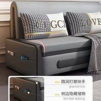 Sofá Cama Multifuncional 2 en 1, Sofá de Dos Plazas con Almacenamiento en Cuero Sintético Impermeable y Bolsillo Lateral, Plegable y Convertible
