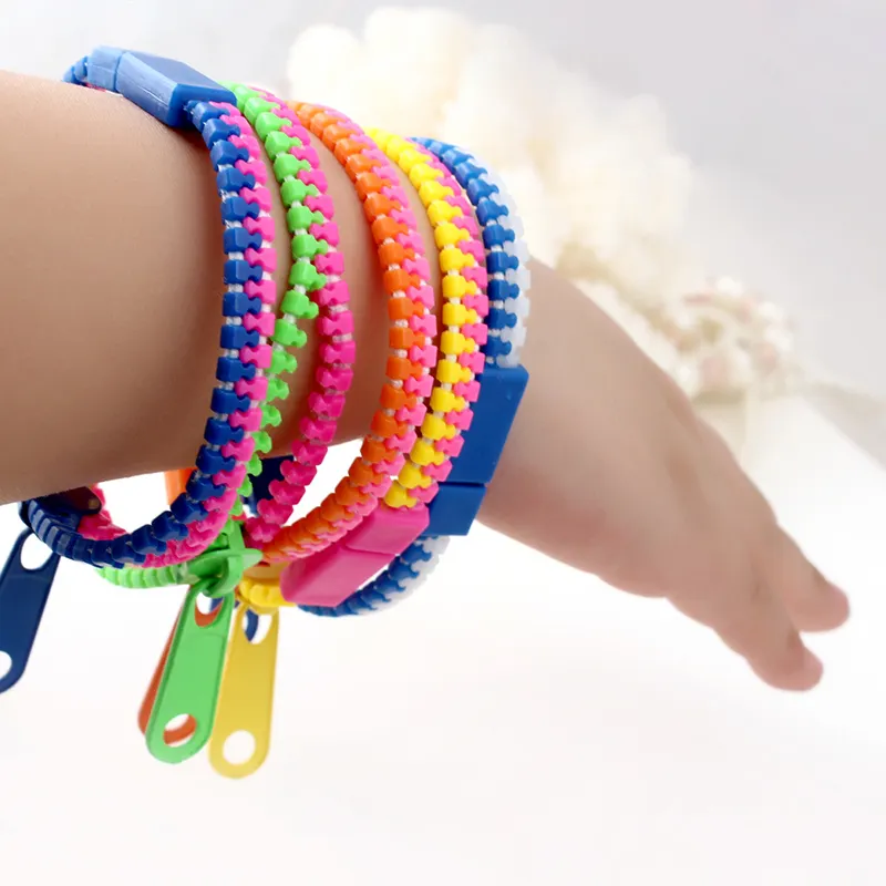 Pulsera de plástico con cremallera para niños, cesta de Pascua sencilla de doble colores, juguetes para niños, venta al por mayor