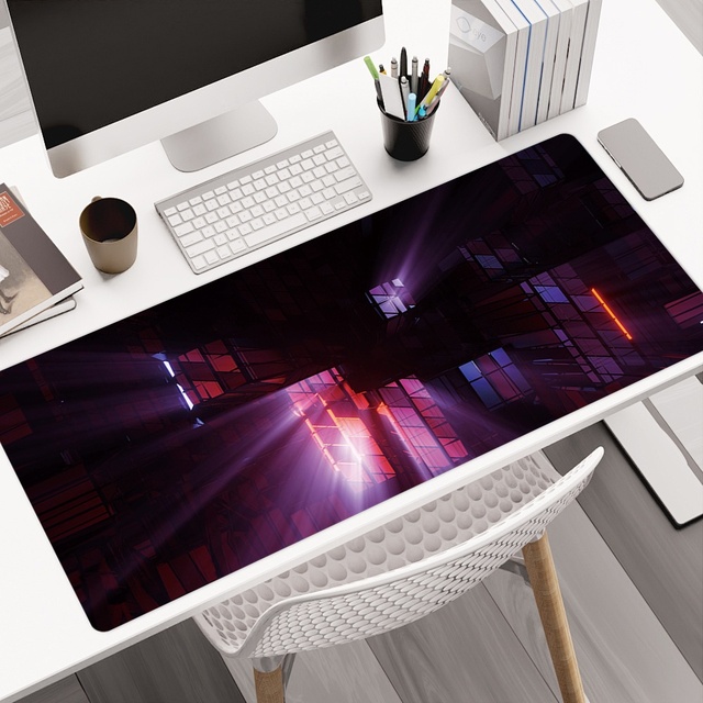 Custom Design Sublimation Print Anime Purple Lighting Customizable Multi-Size Desk Mat City Building Gaming Mouse Pad Water