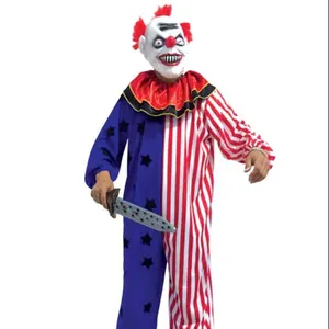万圣节成人服装红色和白色条纹小丑小丑连身衣派对-HSG18068
