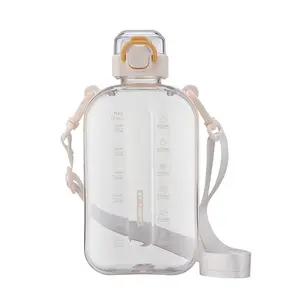 Botol air Tiktok, 750ml mode sederhana motivasi besar olahraga botol air kreatif portabel dengan skala Line
