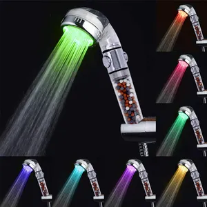 Cabezal de ducha de colores para baño, luz Led que cambia de Color, con filtro, 7 Led