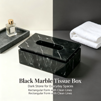 Boîte rectangulaire de luxe en marbre noir Nero Marquina avec couvercle à surface rainurée, distributeur moderne de mouchoirs en papier pour usage hospitalier