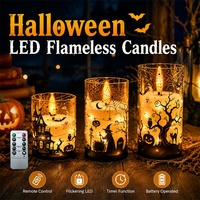 Velas LED sin Llama para Halloween, Velas de Pilar con Efecto de Parpadeo y Control Remoto para Decoración de Mesa en Fiestas Interiores Espeluznantes