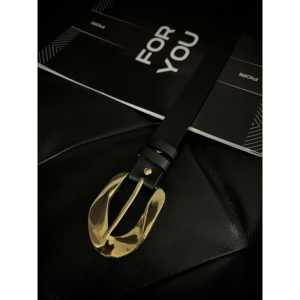 Fiori Asymmetric <b>Gold</b> Buckle Women's Leather <b>Belt</b> Casual Style Standard Fit - Product Image 3