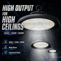 Lampe LED UFO Highbay homologuée ETL DLC, 100-300W, en aluminium moulé sous pression, dimmable 0-10V, pour garage, usine, luminaire suspendu