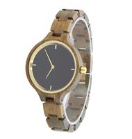Montre Décontractée Quotidienne, Boîtier en Bois Noir, Design Rond Fin, 4 Index Horaires, Bracelet en Bois Intégré, Montre Minimaliste 2025