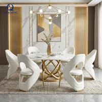 Ensemble de table à manger ronde en MDF QIANCHENG pour hôtel et restaurant, meubles provenant d'usines à prix de gros, table et chaises à manger en métal