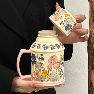 Hot Selling Products 2025 Classic Retro Style Ceramic <strong>Cup</strong> with Peony Design Office Mug with Lid <strong>for</strong> Tea <strong>for</strong> <strong>Work</strong> or Gift Giving - Product Image 4