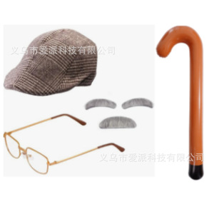 Conjunto de disfraz de caballero estilo Gatsby con sombrero británico retro, bigote, cejas y gafas para atuendo de gangster o bandido. - Product Image 3