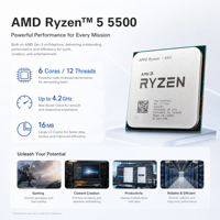 Processeur CPU 5500 6 cœurs 12 threads 3,6 GHz (fréquence de base) 16 Mo de cache L3 Socket AM4 DDR4 pour PC de jeu et mise à niveau de bureau – En stock