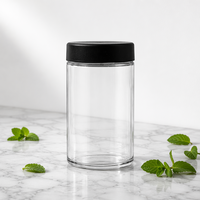 Pot en verre rond grande capacité 6 oz 180 ml, bouteille à large ouverture, bouchon de sécurité noir à visser, pot de stockage transparent pour foin