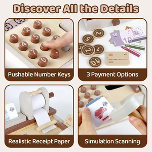 Wooden Shop <strong>Till</strong> Toy with Scanner Play Money Cash Drawer and Shopping Cards - Product Image 5