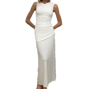 Vestidos Midi Ajustados con Cuello Redondo, Sin Mangas, Plisados Irregulares, de Alta Calidad, Personalizables al por Mayor para Mujer - Product Image 3