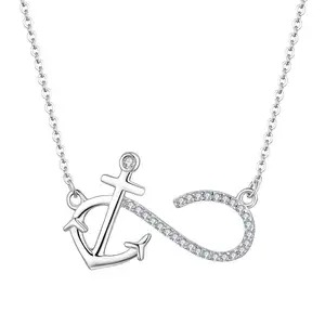 Für immer Liebe Anker Unendlichkeit Symbol Kombination S925 Silber Zirkon Diamant Einstellung Halskette