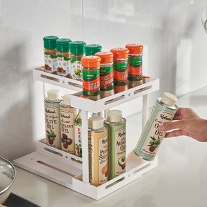 2 Tingkat Menarik Keluar Kabinet Dapur Organizer untuk Rempah-rempah Berputar Rak Bumbu Penyimpanan Pemegang - Product Image 3