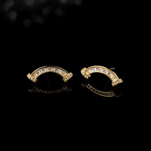 MUYU Smile Stud Earrings Gold Plated S925 Silver Micro Pav U Shape Lip Design Fashion Jewelry Gift - Product Image 4