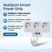 Multiprise Mini-Prise EU avec 3 * Prises EU + 3 * Interrupteurs + 3 * USB A + 1 * USB C