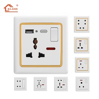 Interrupteur mural électrique de haute qualité, panneau PC entièrement trempé, noir UK, prises murales 1 2 3 4 gangs, prises USB, certificat CE