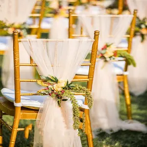 Fasce per sedie avorio da sposa all'ingrosso fasce per sedie in Organza di Chiffon arruffate per banchetti di festa decorativi